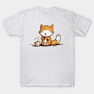Coffee Lover Addict Fox Cute Caffeine Obsessed T-Shirt